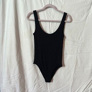 Black Bodysuit with Scoop Neckline and Key Hole Back